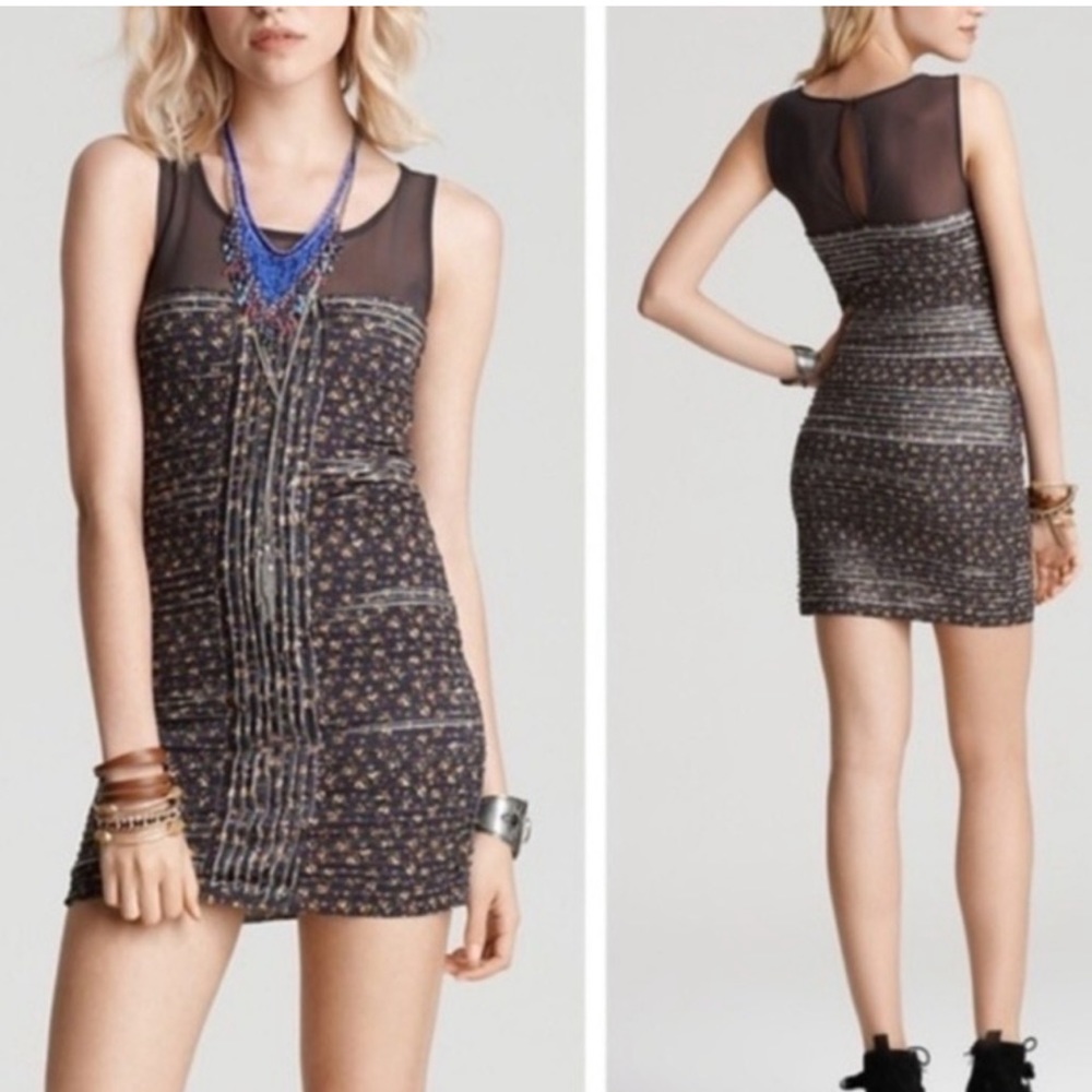 NWT FREE PEOPLE midnight see ruched, sheer minidress